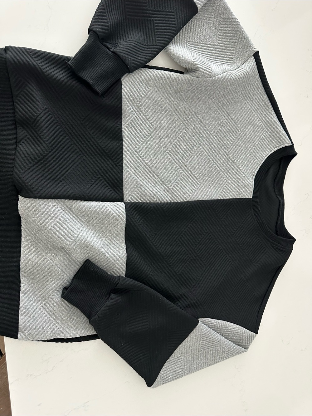 Black and Light Gray Textured Colorblock Sweatshirt
